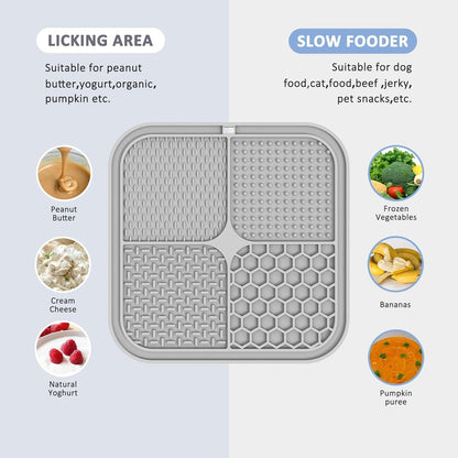 2 Pack Lick Mat for Dogs,Cats,Upgraded 8.5×8.5 Inches Licking Mats with Suction Cups,Slow Feeder Licking Pad for Anxiety Relief and Boredom Reducer,Suitable for Dog Training (Khaki+Dark Gray)